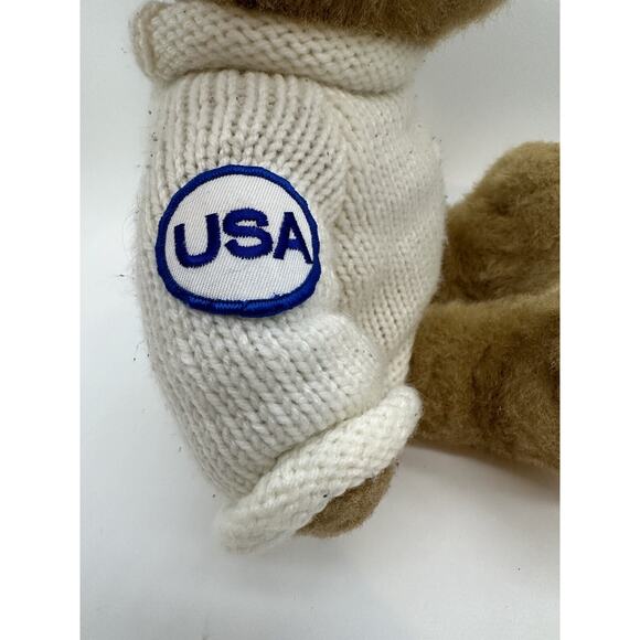 Patriotic Teddy Bear Plush 16” Knit Sweater Stuff Associates Peace Dove Patches - Picture 4 of 7